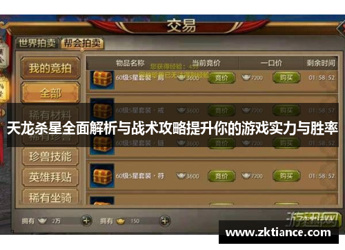 天龙杀星全面解析与战术攻略提升你的游戏实力与胜率